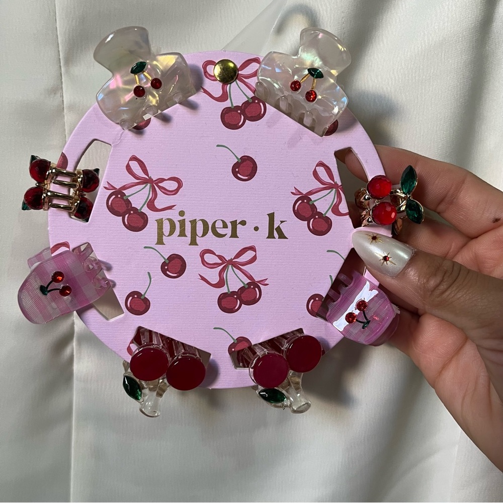 Piper K Cherry Cherries Bling Mini Claw Hair Clips 8 Pack